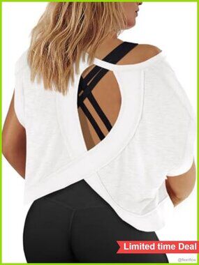 Women's Plus Size Open Back Workout Crop Top Backless Athletic Shirt
